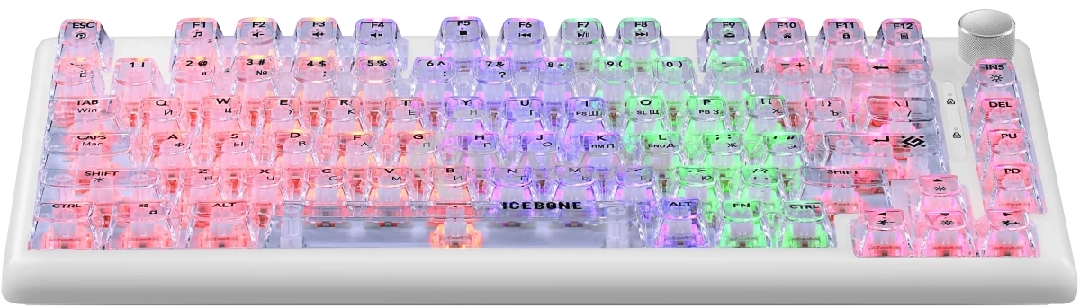 Клавиатура проводная механическая Defender Icebone GK-354 RU,прозрач,81кн+FN,радуж,1.5м_1