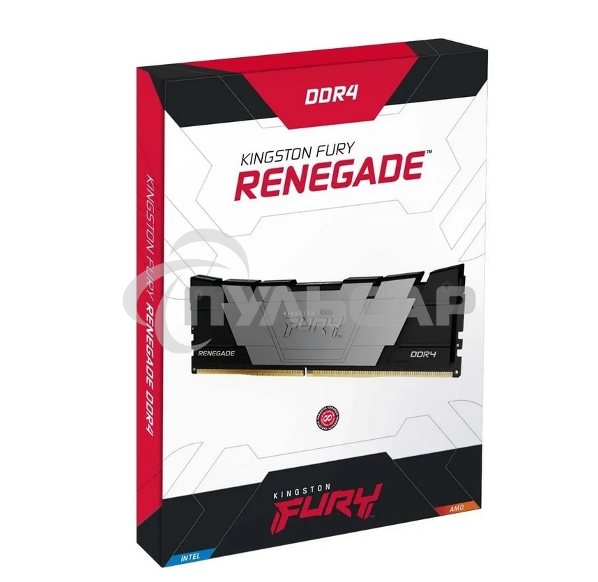 Оперативная память Kingston Fury Renegade Black, DDR4, 8Gb (1x8Gb), 3600MHz, CL16, DIMM, с радиатором, черный