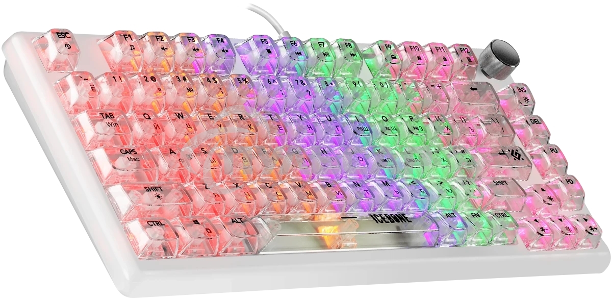 Клавиатура проводная механическая Defender Icebone GK-354 RU,прозрач,81кн+FN,радуж,1.5м_1