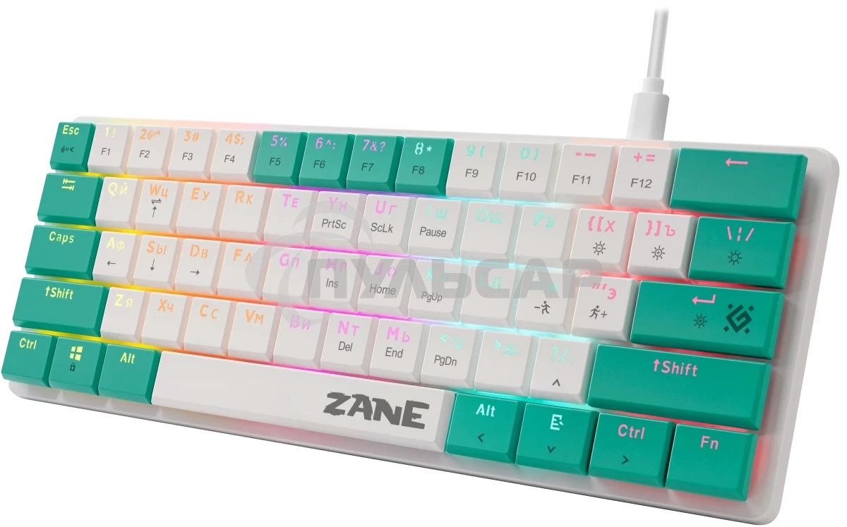 Клавиатура проводная механическая Defender Zane GK-089 RU,бел/зелен,61кн,1.5м,LowRed_1