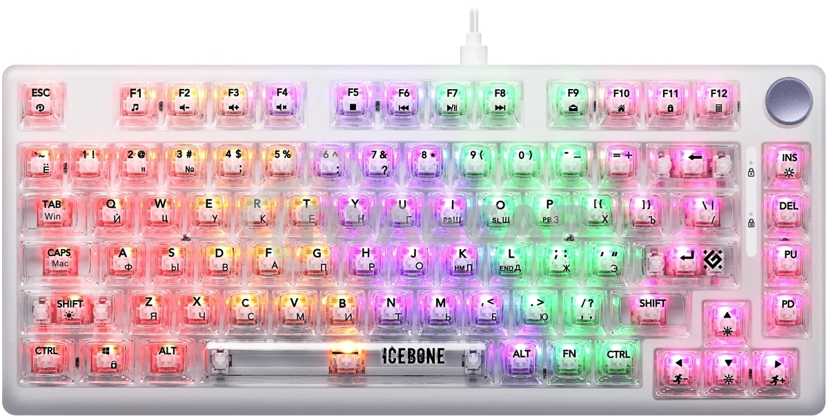 Клавиатура проводная механическая Defender Icebone GK-354 RU,прозрач,81кн+FN,радуж,1.5м_1