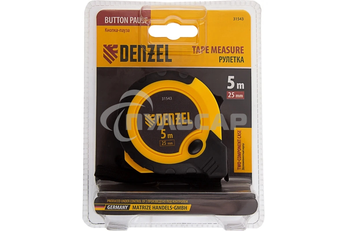 Рулетка 5м х 25мм, двухкомп. корпус, кнопка-пауза Denzel
