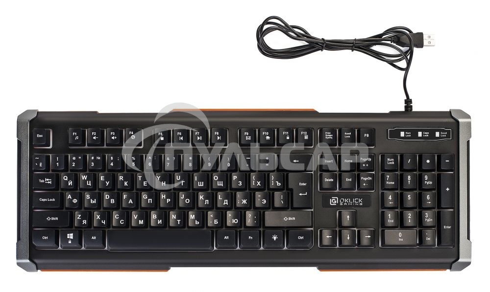 Клавиатура проводная Oklick 717G BLACK DEATH черный/оранжевый USB Multimedia for gamer LED