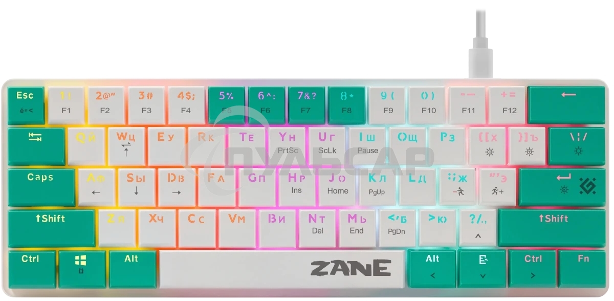 Клавиатура проводная механическая Defender Zane GK-089 RU,бел/зелен,61кн,1.5м,LowRed_1