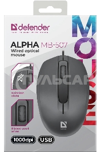 Мышь проводная Defender Alpha MB-507 черный, 1000 dpi, USB, кнопки - 3