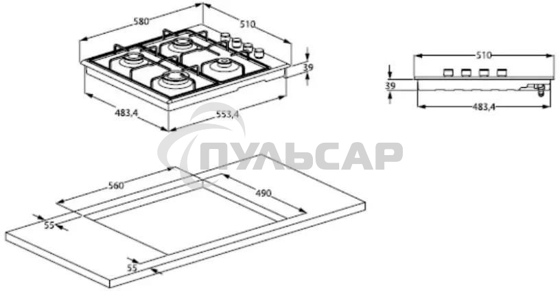 Газовая варочная панель Beko HIZG 64125 CR, Бежевый