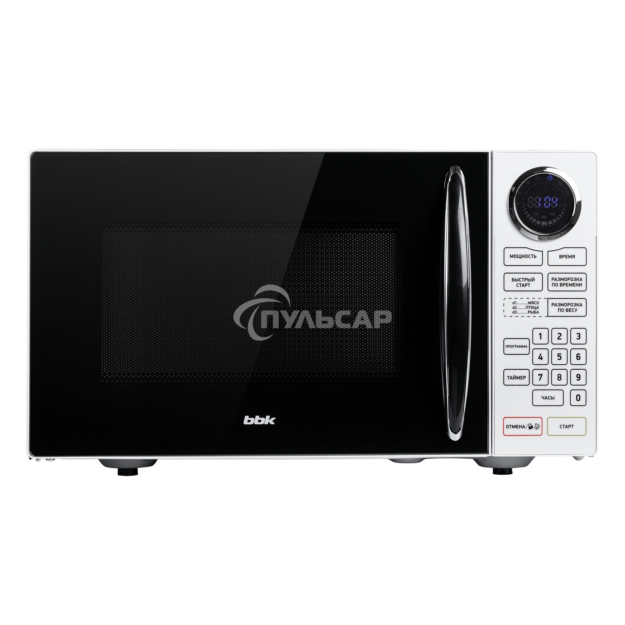 Микроволновая печь BBK 23MWS-916S/BW черный/белый, 23 л, 900 Вт, сенсор