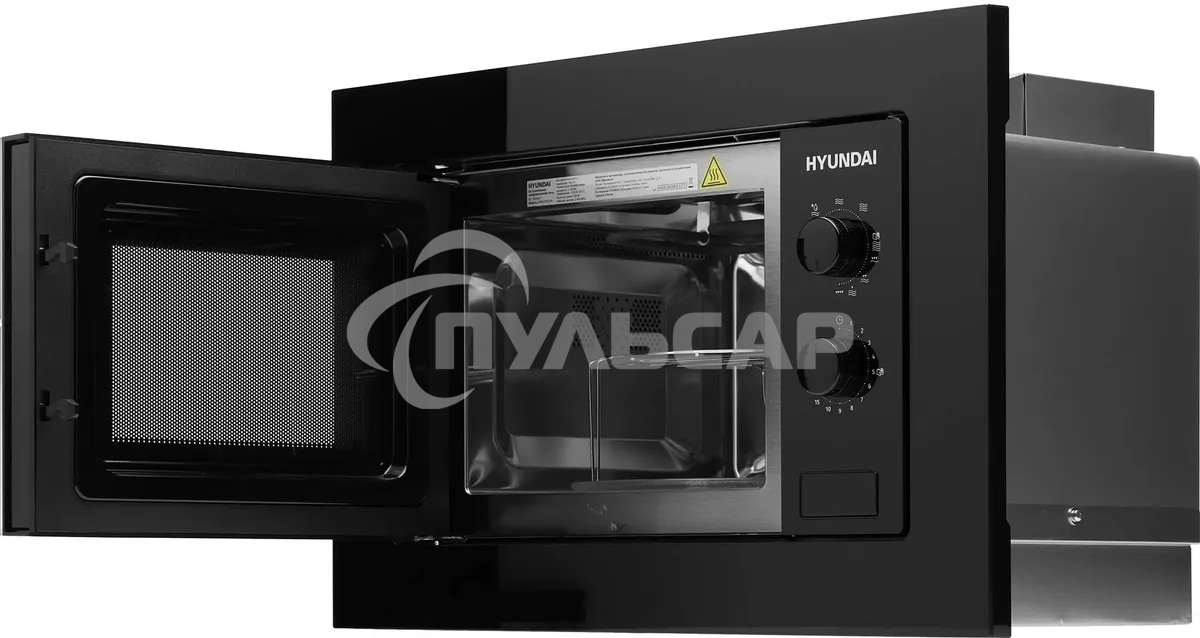 Микроволновая печь встраиваемая Hyundai HBW 2030 BG черный, 20 л, 800 Вт, переключатели - поворотный механизм