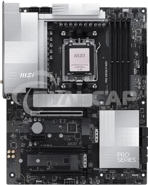 Материнская плата MSI PRO X870E-P WIFI, AM5, AMD X870E, 4xDDR5, 4xSATA, 3xM.2, 1xPCIe 5.0 x16, 1xPCIe 4.0 x4, 1xPCIe 3.0 x1, 1xHDMI, 1x5Gb LAN, Wi-Fi 7, Bluetooth 5.4, 1xUSB-C 20Gbps, 1xThunderbolt 4, 2xUSB-A 10Gbps, 2xUSB-A 5Gbps, 4xUSB-A 2.0, 3x3.5 мм, 