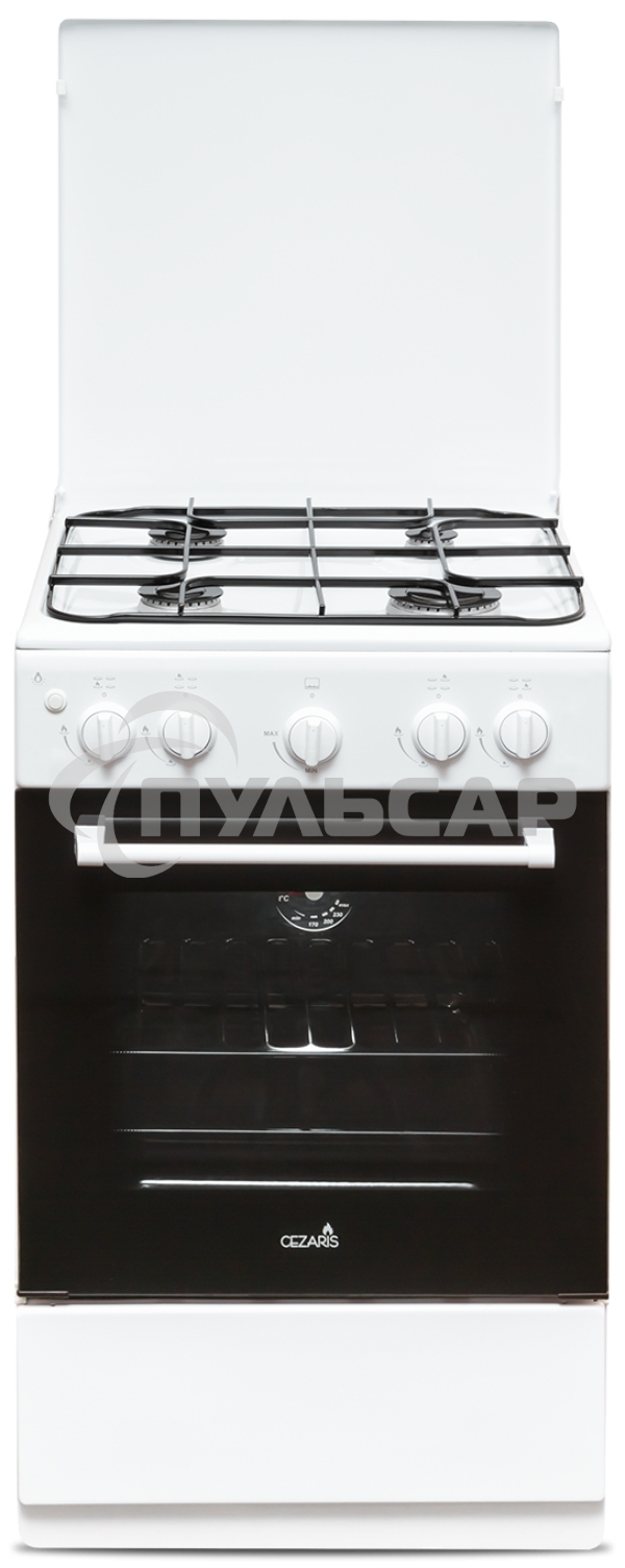 Плита газовая Cezaris ПГ 2150-02 белый, конфорок 4 шт, духовка 43 л, 51 см x 85 см x 55 см