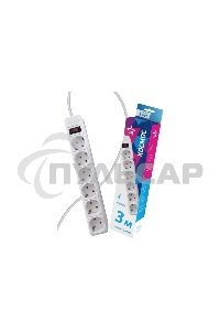 Удлинитель с сетевым фильтром Космос 6х3м с заземл. 16А IP20 3.5кВт с предохранителем 3х1 индикатор сети бел.