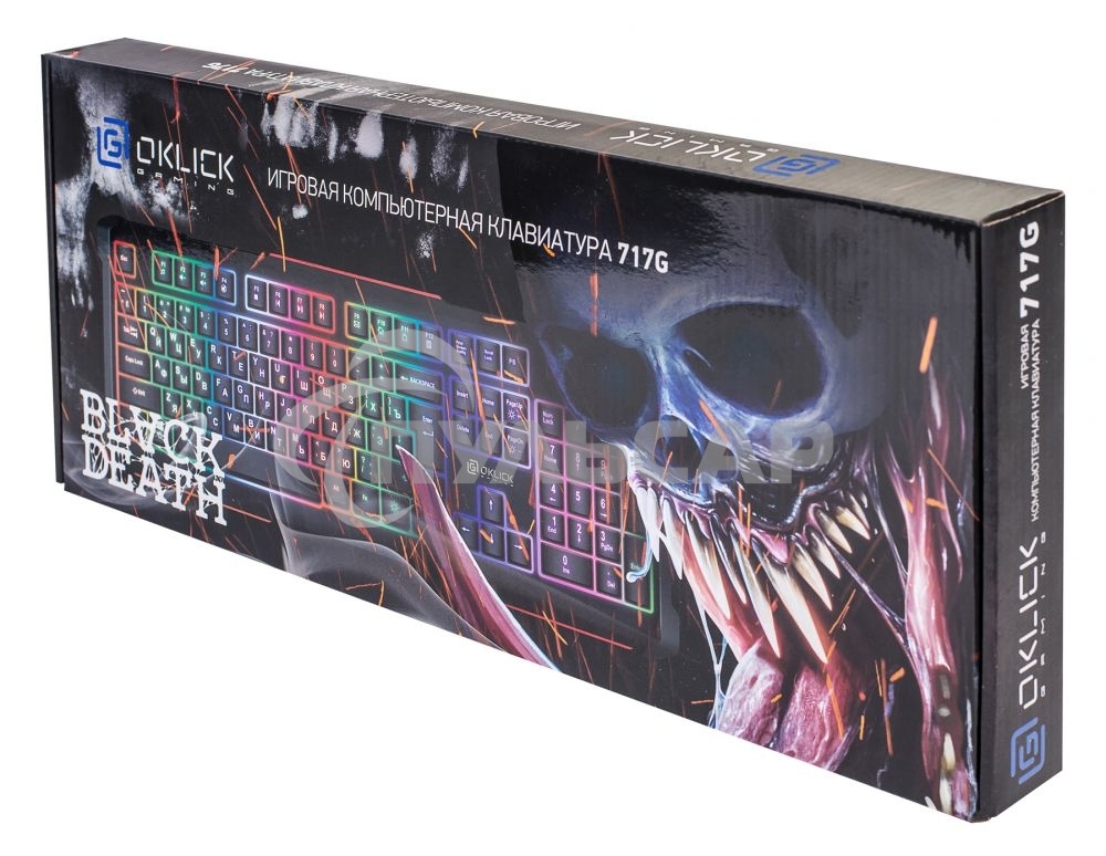 Клавиатура проводная Oklick 717G BLACK DEATH черный/оранжевый USB Multimedia for gamer LED