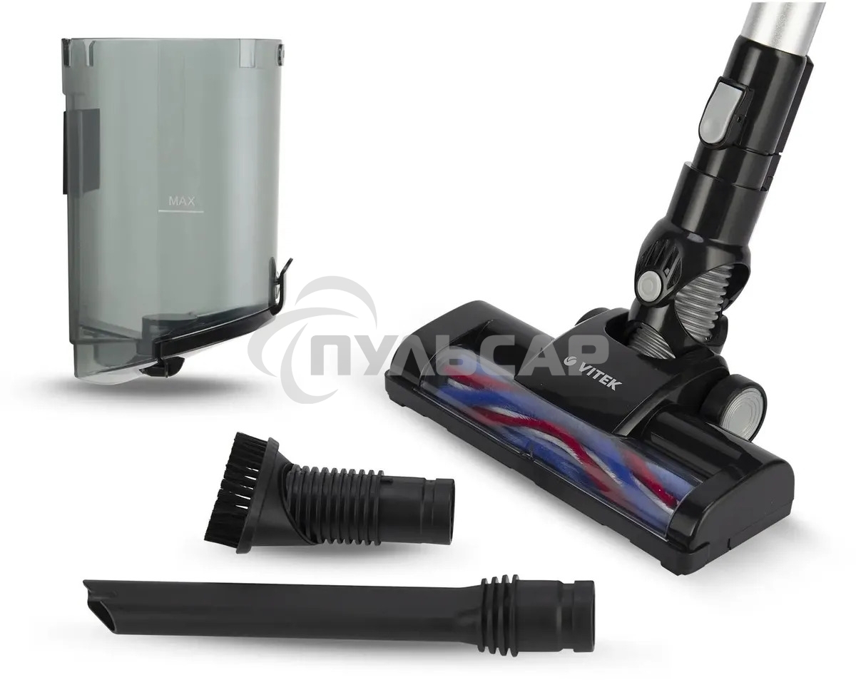 Пылесос вертикальный Vitek Midnight VT-1832 черный/серебристый, питание от аккумулятора, 120 Вт, уборка сухая, пылесборник 0.4 л, работа от АКБ max 35 мин