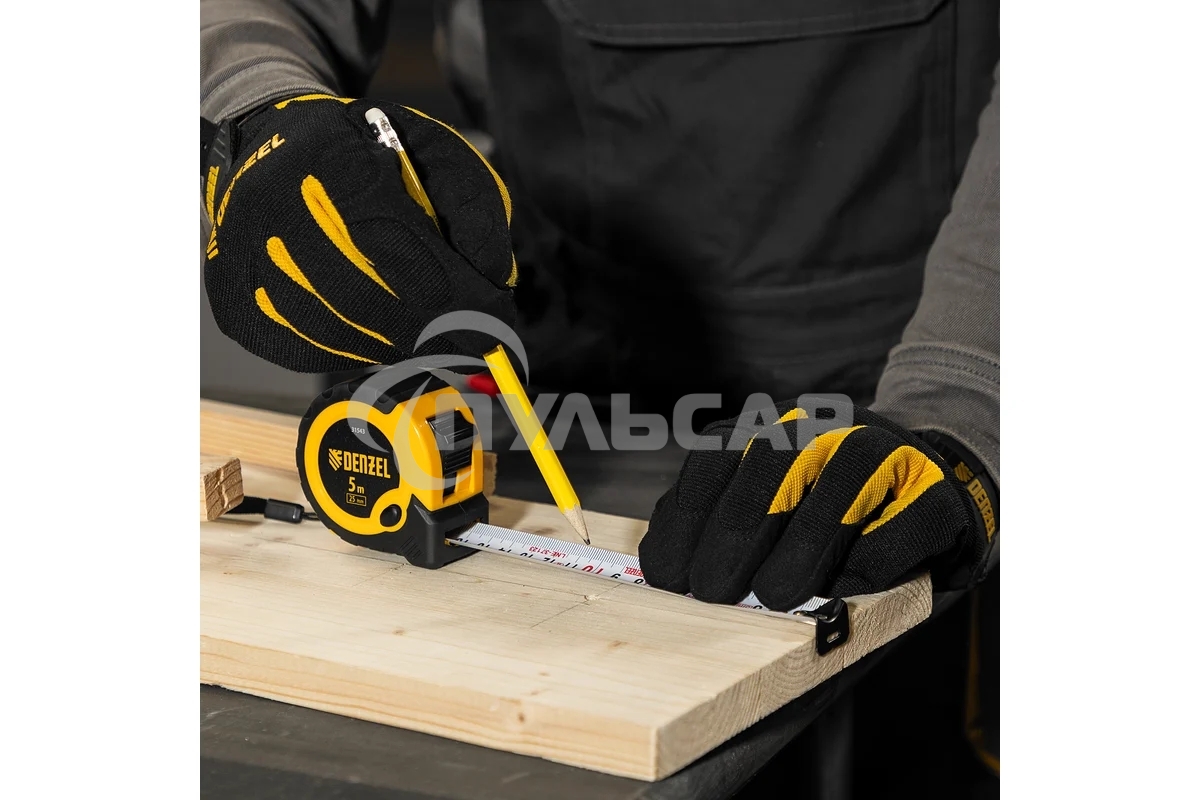 Рулетка 5м х 25мм, двухкомп. корпус, кнопка-пауза Denzel