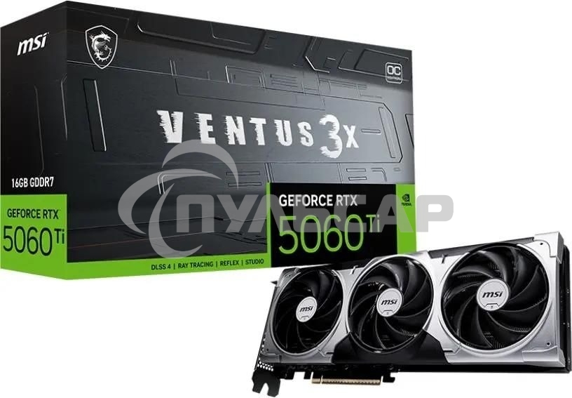 Видеокарта MSI RTX5060Ti VENTUS 3X OC 16GB NVIDIA GeForce RTX 5060TI 16Gb 128bit GDDR7 2602/28000 HDMIx1 DPx3 HDCP Ret