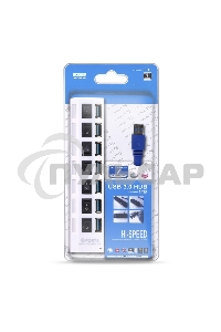 USB-хаб SMARTBUY (SBHA-7307-W) USB 3.0 хаб + выкл., 7 портов, белый