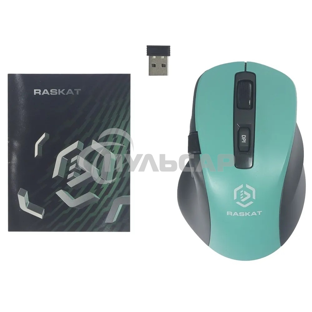 Мышь беспроводная Raskat M020W зеленый/черный, 2400 dpi, радиоканал, Bluetooth, USB, кнопки - 7