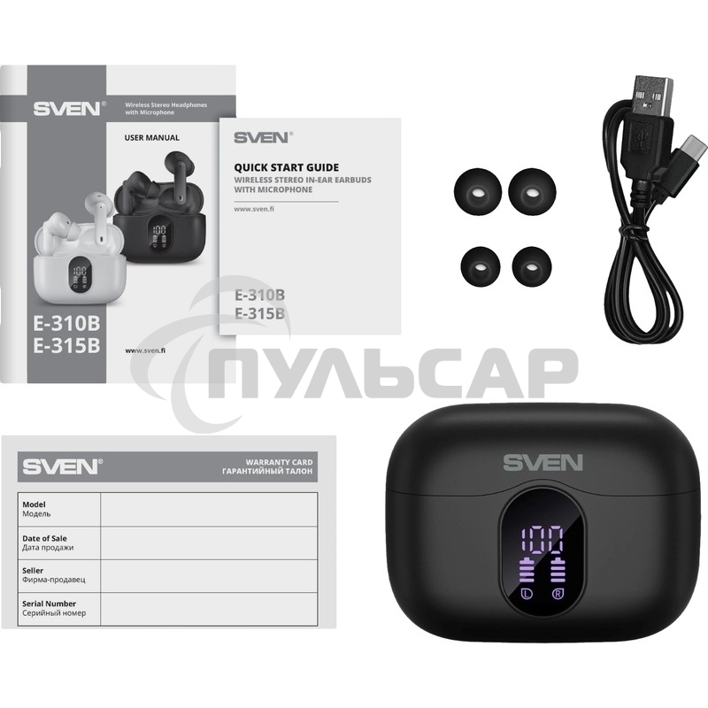 Беспроводные внутриканальные наушники с микрофоном Sven E-315B, черный (Bluetooth, TWS, ANC, ENC, APP)
