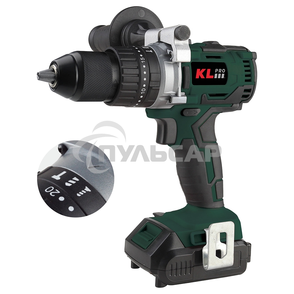 Профессиональный ударный бесщеточный шуруповерт KLPRO KLDM18B-20 (18В, Li-ion-2шт, 2.0А·ч, 60Нм, ручка, З/У, в кейсе)
