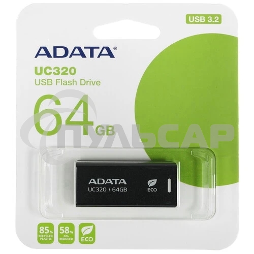 Флешка USB ADATA UC320 (UC320-64G-RBK/BK), 64 Gb, USB 3.2, R/W 100/30, черный