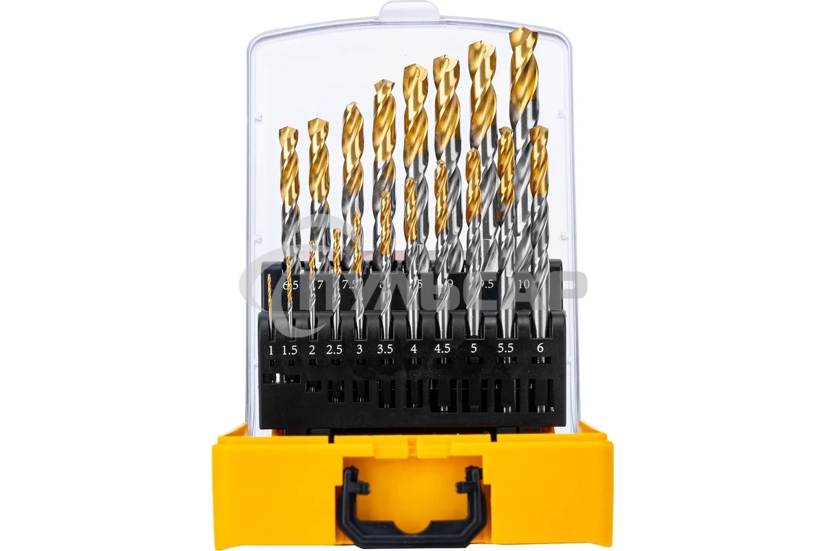 Набор сверл по металлу Denzel 1-10 мм, Р6М5-TiN, Golden Tip, 19 шт 723003