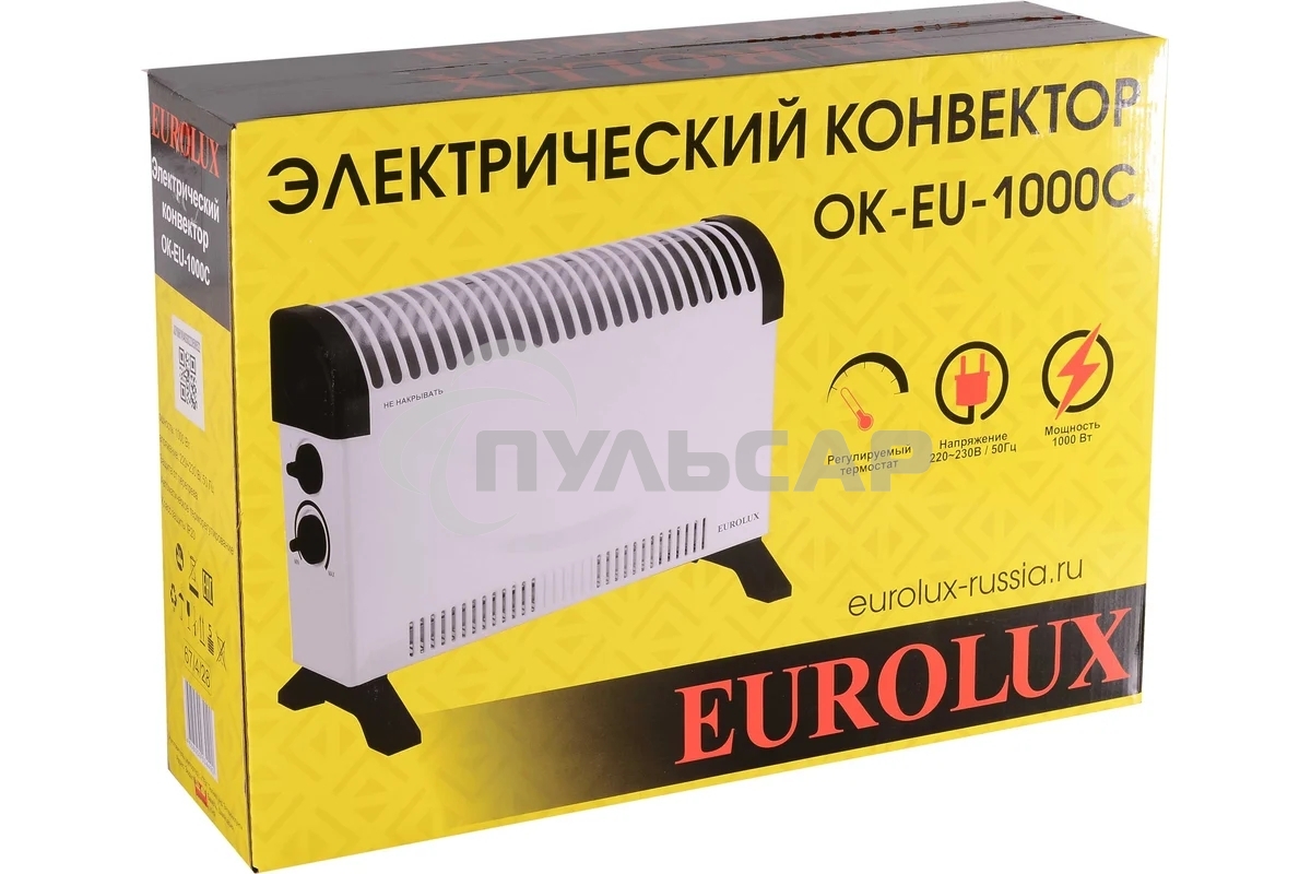 Конвектор Eurolux ОК-EU-1000C белый, 1000 Вт, 15 м2, термостат