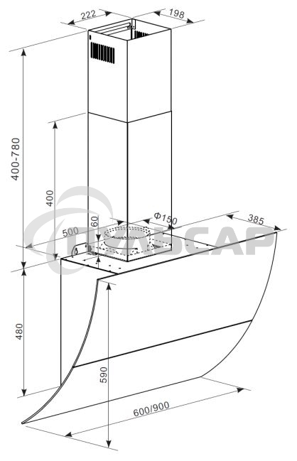 Вытяжка наклонная Graude DH 90.3 WE белое стекло/нержавеющая сталь, 90 см, 700 куб. м/ч, 70 дБ