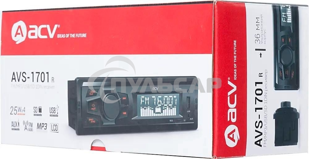 Автомагнитола ACV AVS-1701R 1DIN 4x15Вт