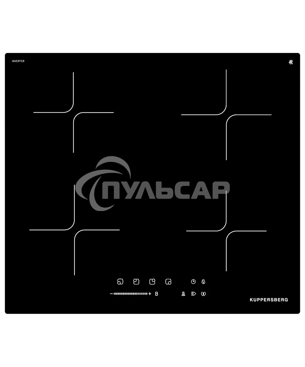 Индукционная варочная панель Kuppersberg ICI 607, High-Tech, индукция, 60 см, 4 зоны нагрева, 9 уровней мощности, inverter, таймер, пауза, Booster, слайдерное управление, черный