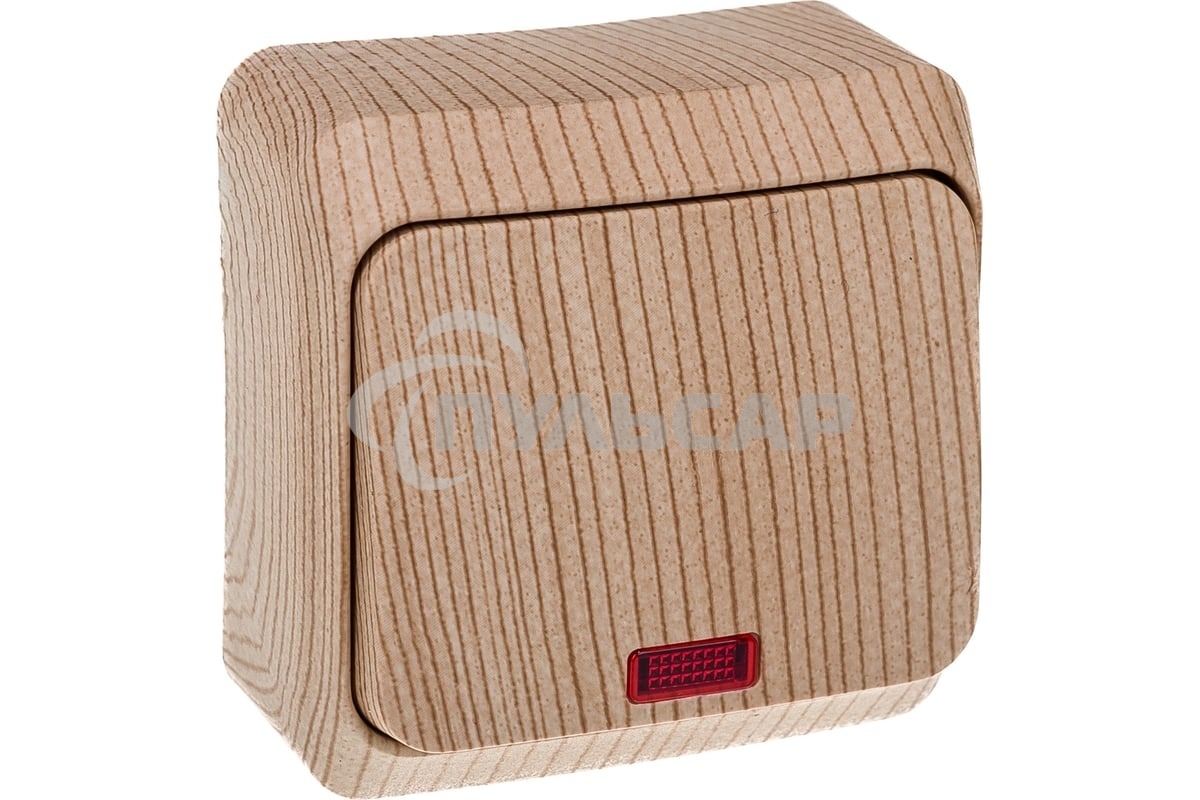 Выключатель 1-кл. ОП Этюд Дача 10А IP20 с индик. сосна SchE BA10-005D