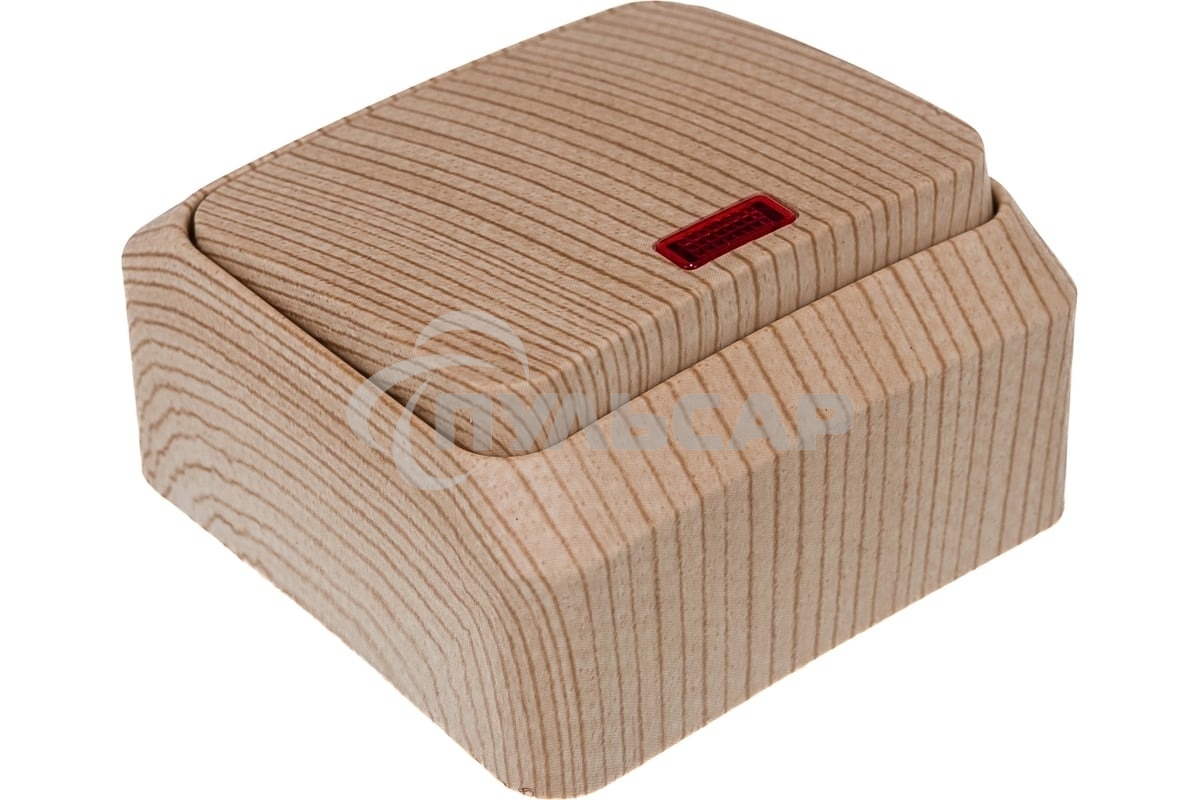 Выключатель 1-кл. ОП Этюд Дача 10А IP20 с индик. сосна SchE BA10-005D