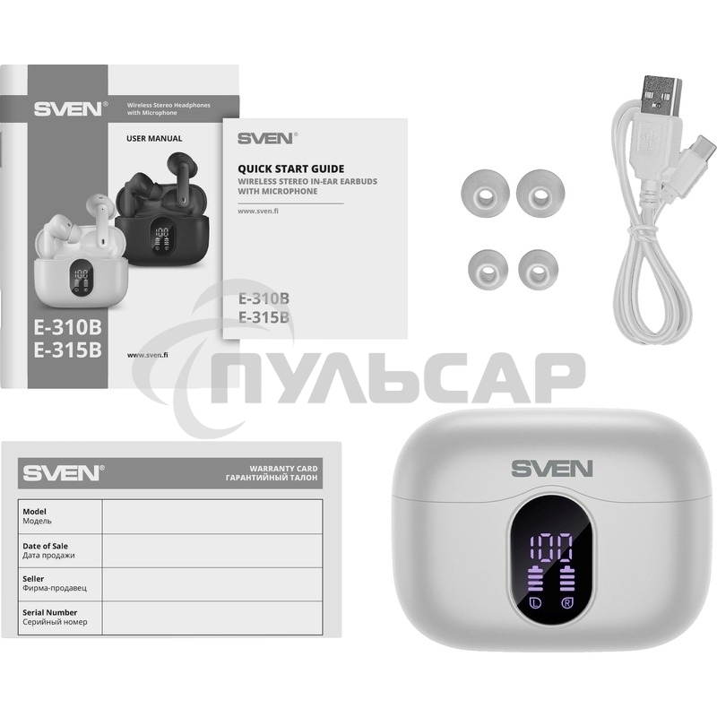 Беспроводные внутриканальные наушники с микрофоном Sven E-310B, белый (Bluetooth, TWS, ANC, ENC, APP)