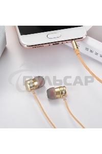 Наушники проводные-вставки с микрофоном Hoco M16 золотой