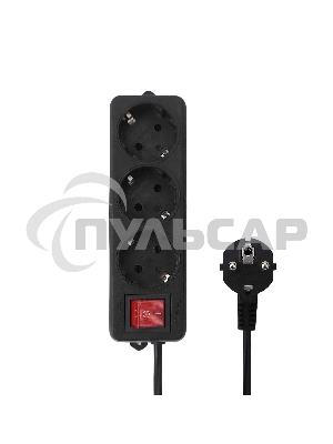Удлинитель Гарнизон EL-NB-G3-B-3 3р 10А 3м с выключателем и заземлением, черный