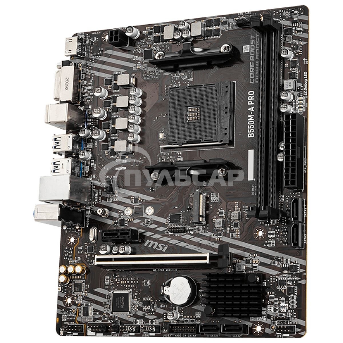 Материнская плата MSI B550M-A PRO, AM4, AMD B550, 2xDDR4, 4xSATA, 1xM.2, 1xPCIe 4.0 x16, 1xPCIe x1, 1xDVI-D, 1xHDMI, 1x 1Gb LAN, 2xUSB 2.0, 4xUSB 3.2 Gen 1, 3x3.5 мм, 7.1, mATX