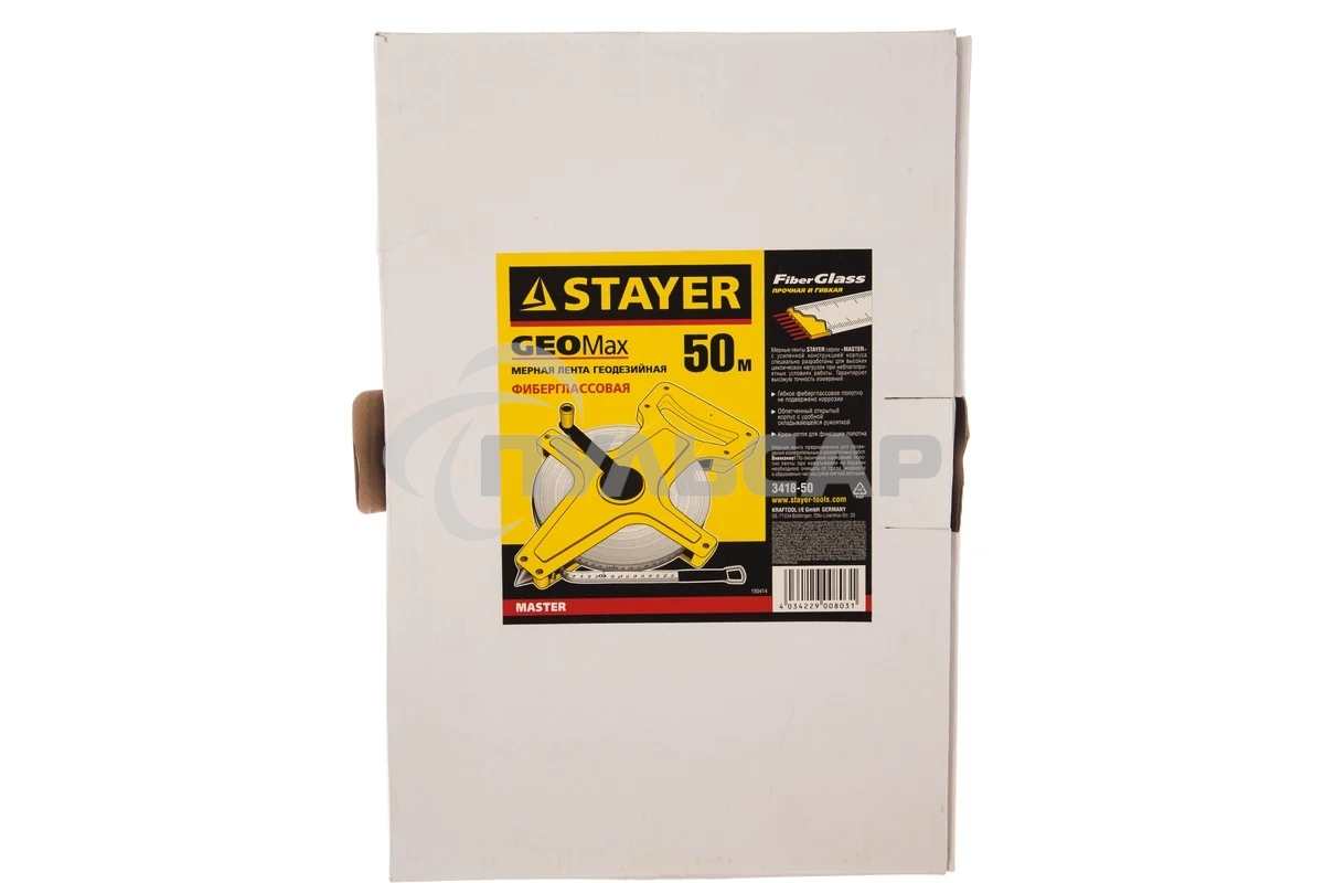 Лента мерная STAYER 3418-50 геодезийная фиберглассовое полотно 50м