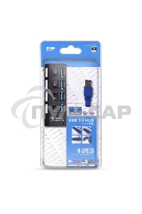 USB-хаб Smartbuy (SBHA-7304-B) USB 3.0 хаб + выкл., 4 порта, черный