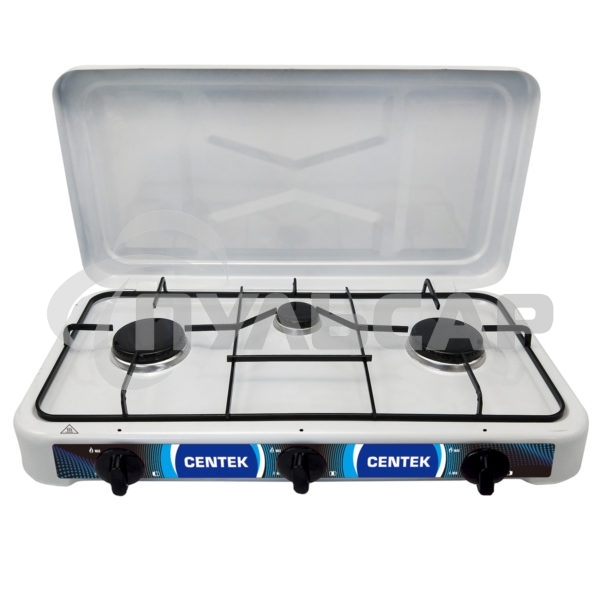 Газовая плитка Centek CT-1522 белый 3 конфорки, КРЫШКА, сменные форсунки баллон/магистраль