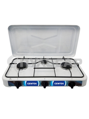 Газовая плитка Centek CT-1522 белый 3 конфорки, КРЫШКА, сменные форсунки баллон/магистраль