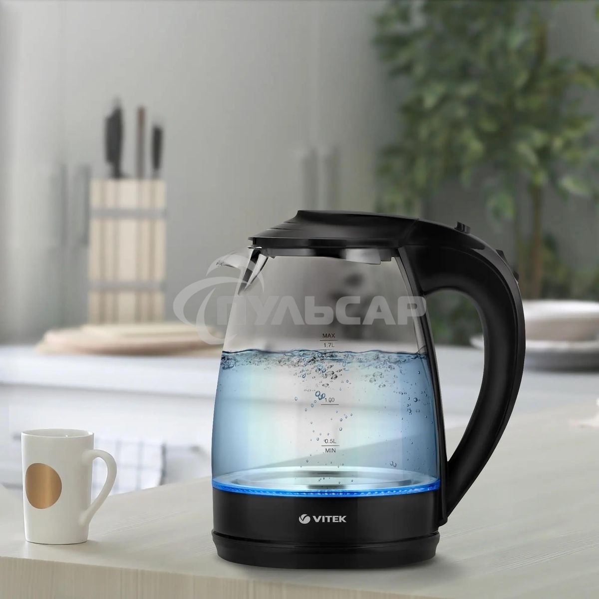 Чайник электрический Vitek VT-1122 TR бесцветное стекло (стекло, 1,7 л, 2200 Вт)