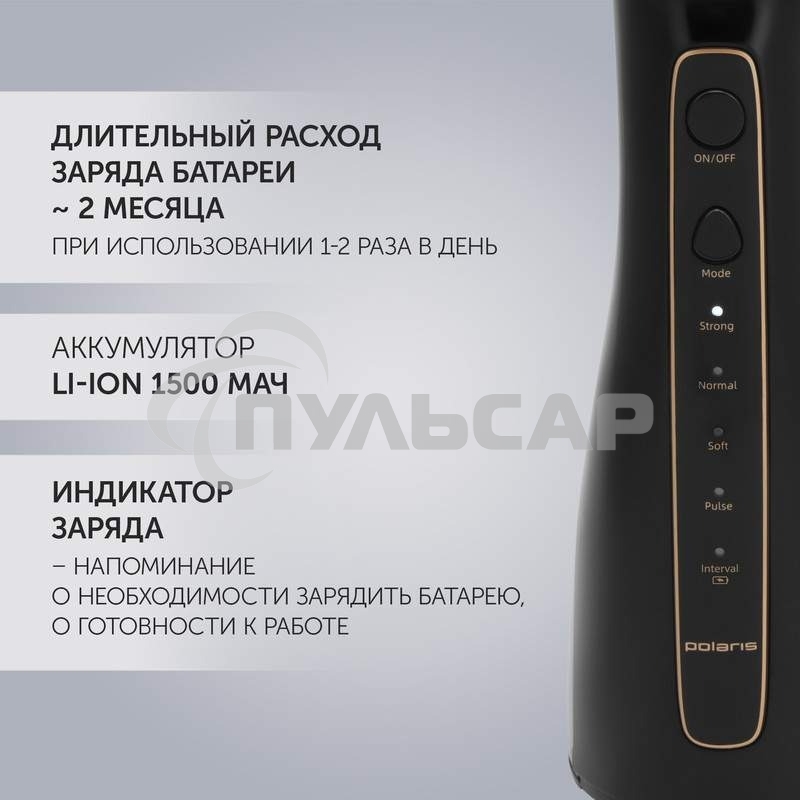 Ирригатор Polaris PWF 0201 портатив. импульсн. 5насад. черный