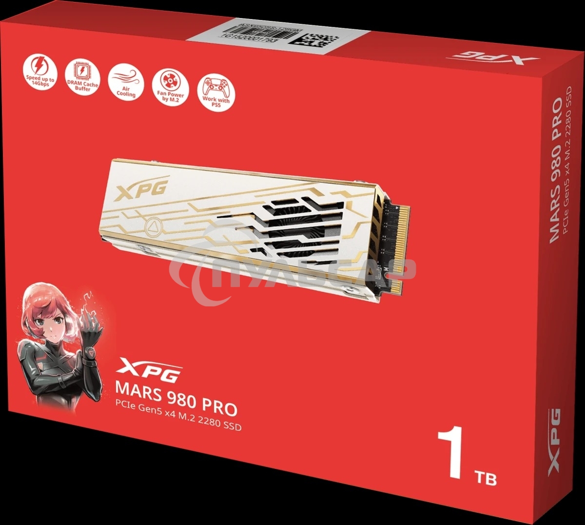 Накопитель SSD ADATA XPG MARS 980 PRO, 1000Gb, M.2(22x80мм), NVMe, PCIe 5.0 x4, 3D NAND, R/W 14000/10000Mb/s, IOPs 1 600 000/1 650 000, TbW 740, DWPD 0.4, with Heat Sink (5 лет)
