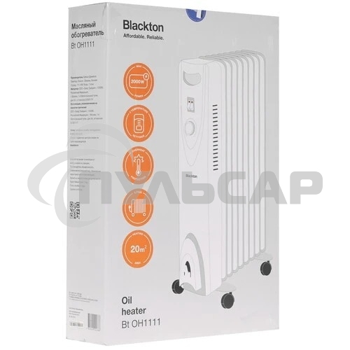 Обогреватель масляный Blackton Bt OH1111 (9 секций), белый, 2000 Вт, 20 м2, механический термостат