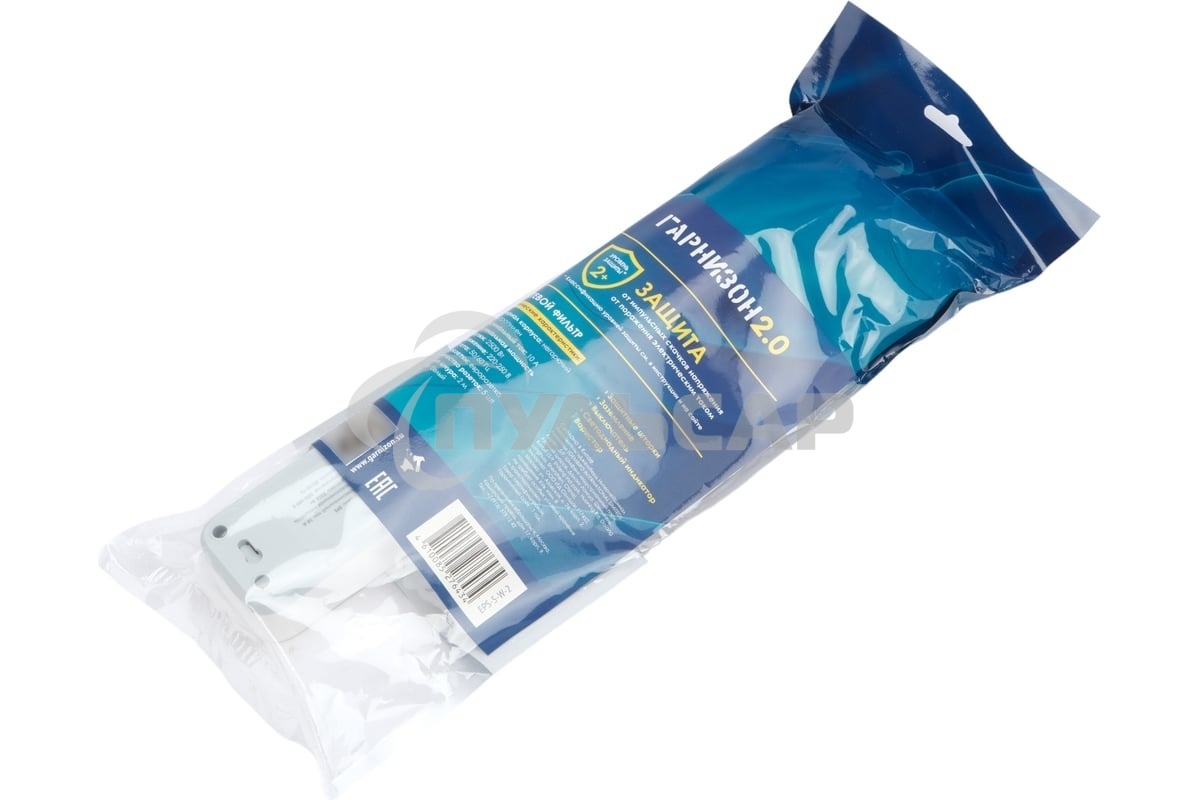 Сетевой фильтр Гарнизон EPS-5-W-2 5р, 2.0, 10А, 2м, ур.защиты 2+, белый, пакет (21442)