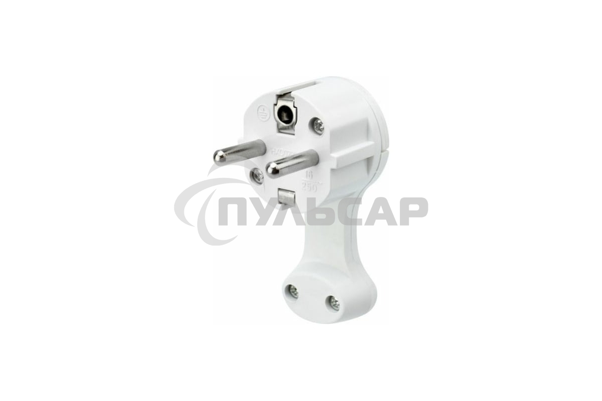 Вилка Евро Rexant угловая с з/к 16 А плоская за шкаф белая