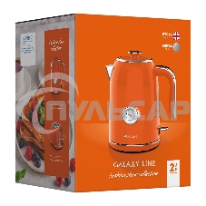 Чайник электрический Galaxy Line GL 0351, апельсиновый фреш, металл, 2200 Вт, 1,7 л
