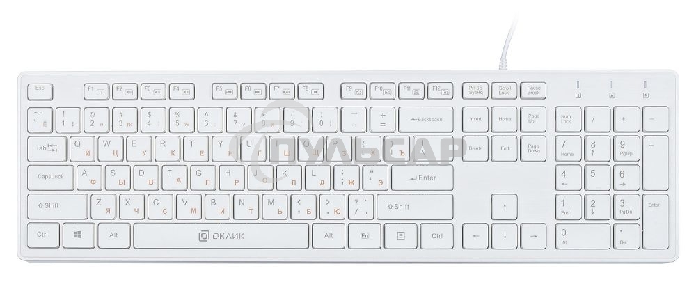 Клавиатура проводная Oklick 500M, USB, белый