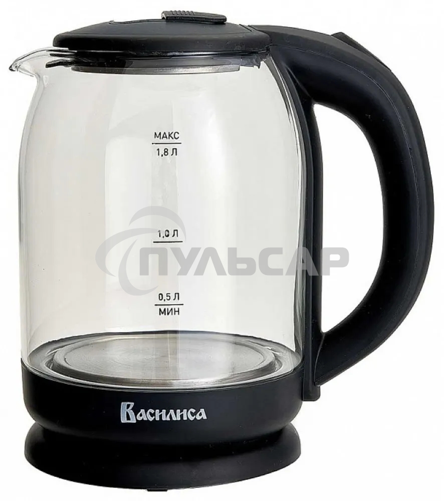 Чайник электрический ВАСИЛИСА ВА-1034 стекло, черный, 1.8 л, 1500 Вт