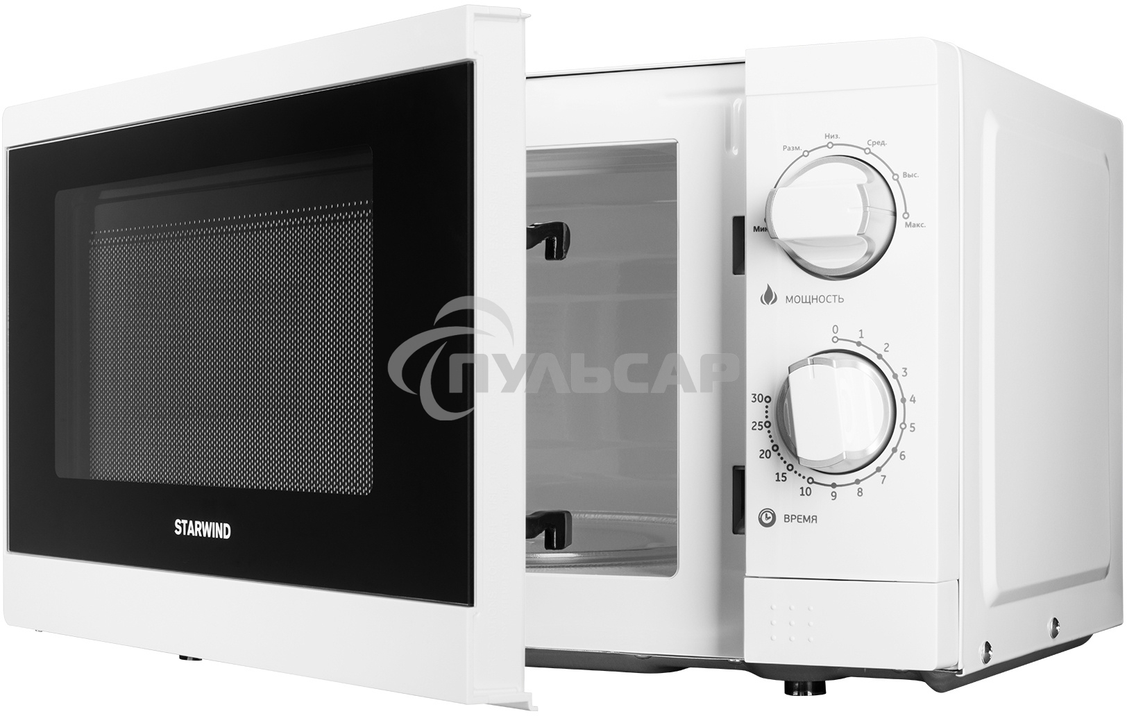 Микроволновая печь Starwind SMW4020 белый, 20 л, 700 Вт, переключатели - поворотный механизм