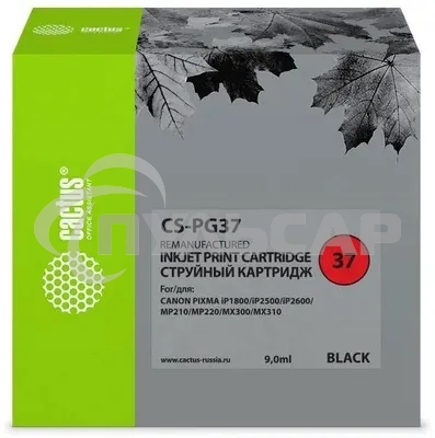 Картридж струйный Cactus CS-PG37 черный (9 мл) для Canon Pixma iP1800/iP1900/iP2500/iP2600/MP140/MP190/MP210/MP220/MP470/MX300/MX310a